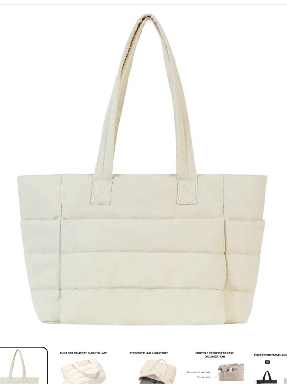 Everyday Puffer Tote Bag in Cream